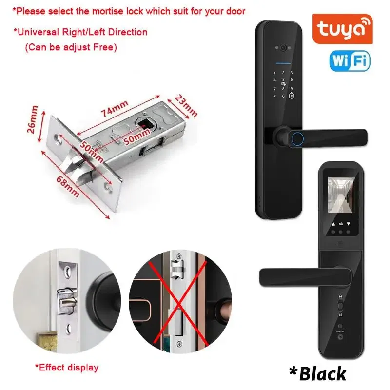Color: black, Ships From: CHINA - New! Tuya Wifi Digital Electronic Smart Door Lock With Biometric Camera Fingerprint Smart Card Password Key Unlock