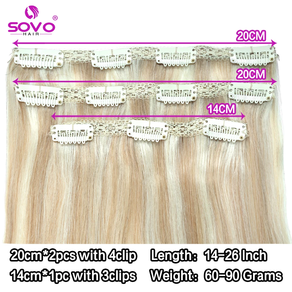 Color: #1, Length: 8inches - SOVO Clip In Hair Extensions Human Hair 3 Pieces Bone Straight Clip Ins Hair Extension 60-90G Real Natural European Hair 12-26"