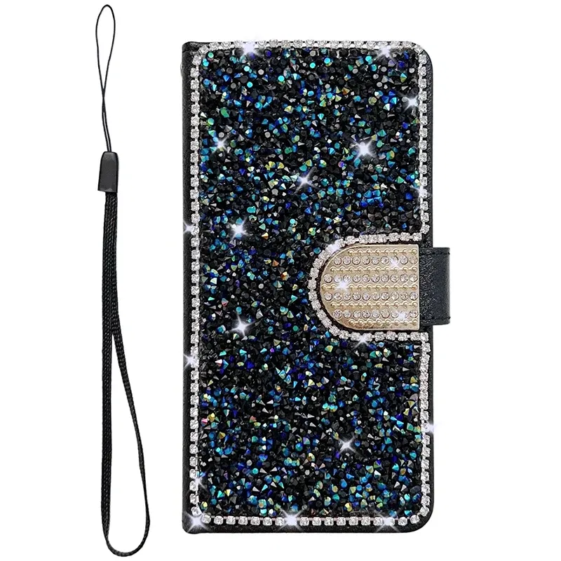 Color: Silver, Material: PC - Glitter Diamond Wallet Leather Case For Samsung Galaxy A14 A15 A16 A35 A55 A34 A54 S25 Ultra S24 FE S23 S22 S21 S20 Plus