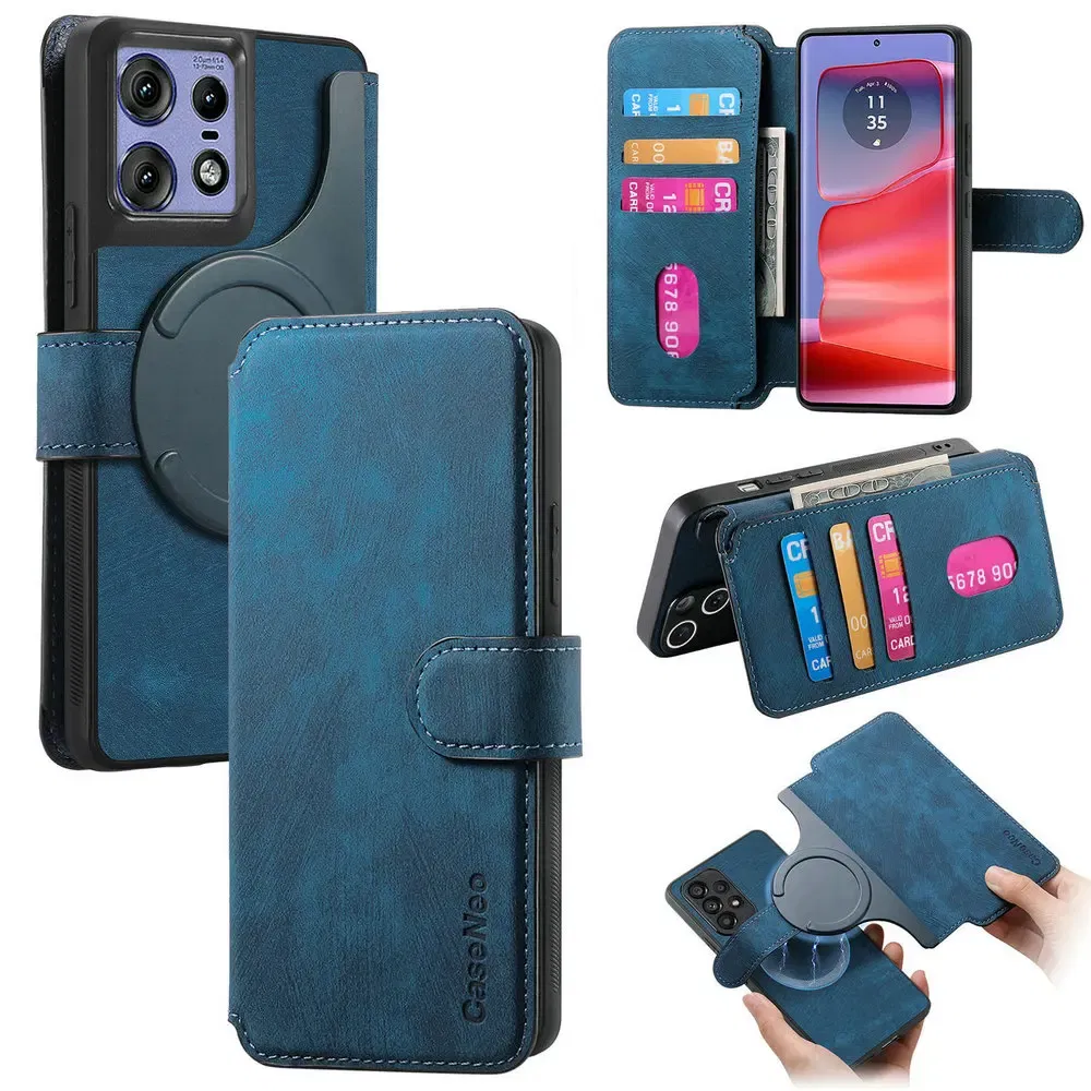 Color: Clear, Material: Leather - Edge 50 60 Fusion 5G Flip Case For Motorola Edge 60 Pro 2In1 Detachable Leather Wallet Funda Moto Edge 50 Neo 60 Pro S50 Cover