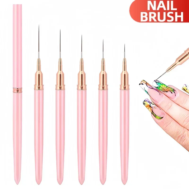 Color: DARK GRAY - 1Pcs French Stripe Nail Art Liner Brush Set Pink Tips Ultra-thin Line Drawing Pen Carved UV Gel Painting Brushes Manicure Tools