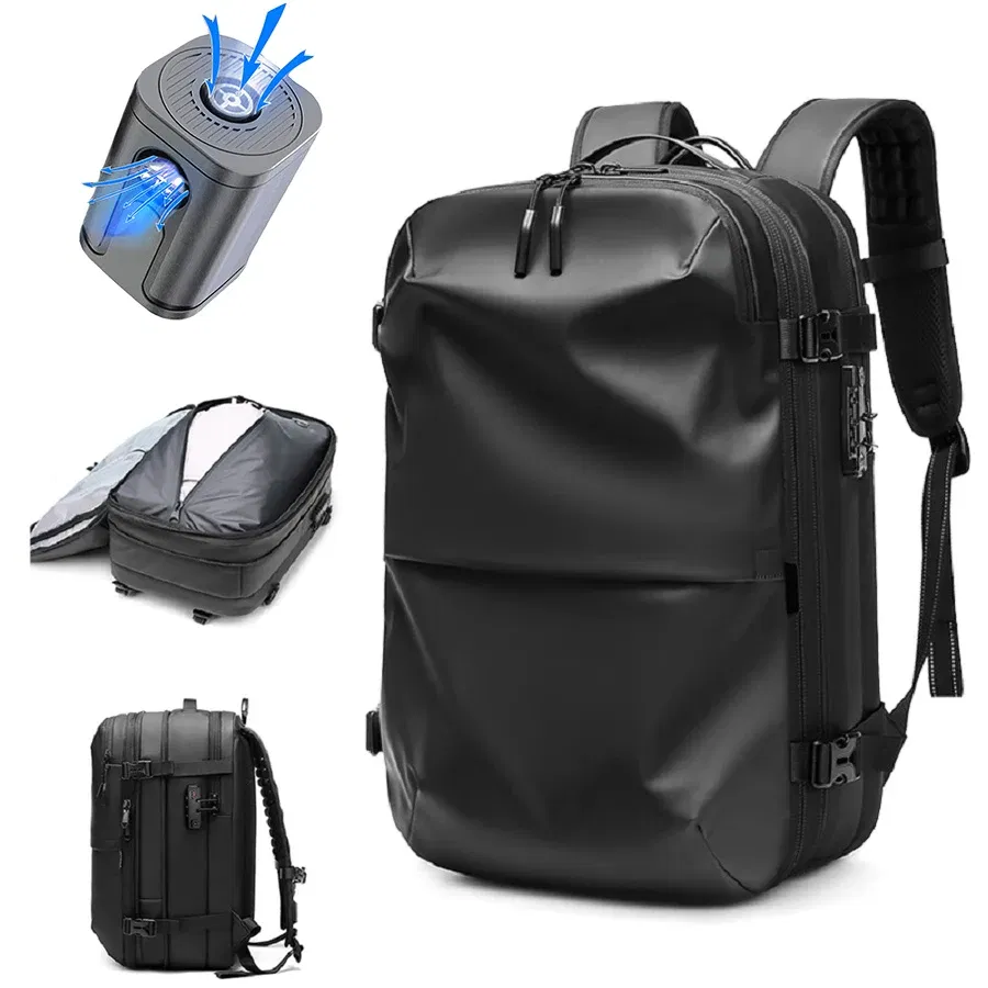 Color: Dark Grey - Men Travel Backpack vacuum compression 17 inch Laptop Backpack Business Large Capacity school Backpack Expanded Hiking backpack