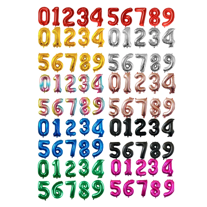 Color: RUBY, Ballon Size: 16INCH, Shape: Number - 16/32 inch Number Foil Rose Gold Green Silver Discolor Digital Baby Shower Supplies Kid Boy balloons Birthday Party Decoration