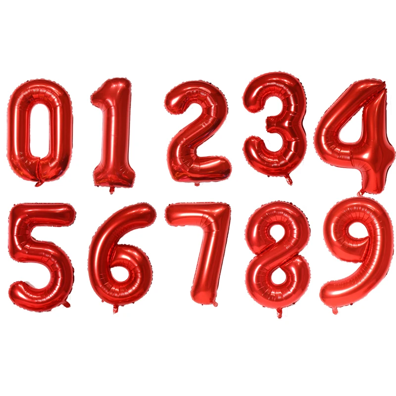 Color: RUBY, Ballon Size: 16INCH, Shape: Number - 16/32 inch Number Foil Rose Gold Green Silver Discolor Digital Baby Shower Supplies Kid Boy balloons Birthday Party Decoration