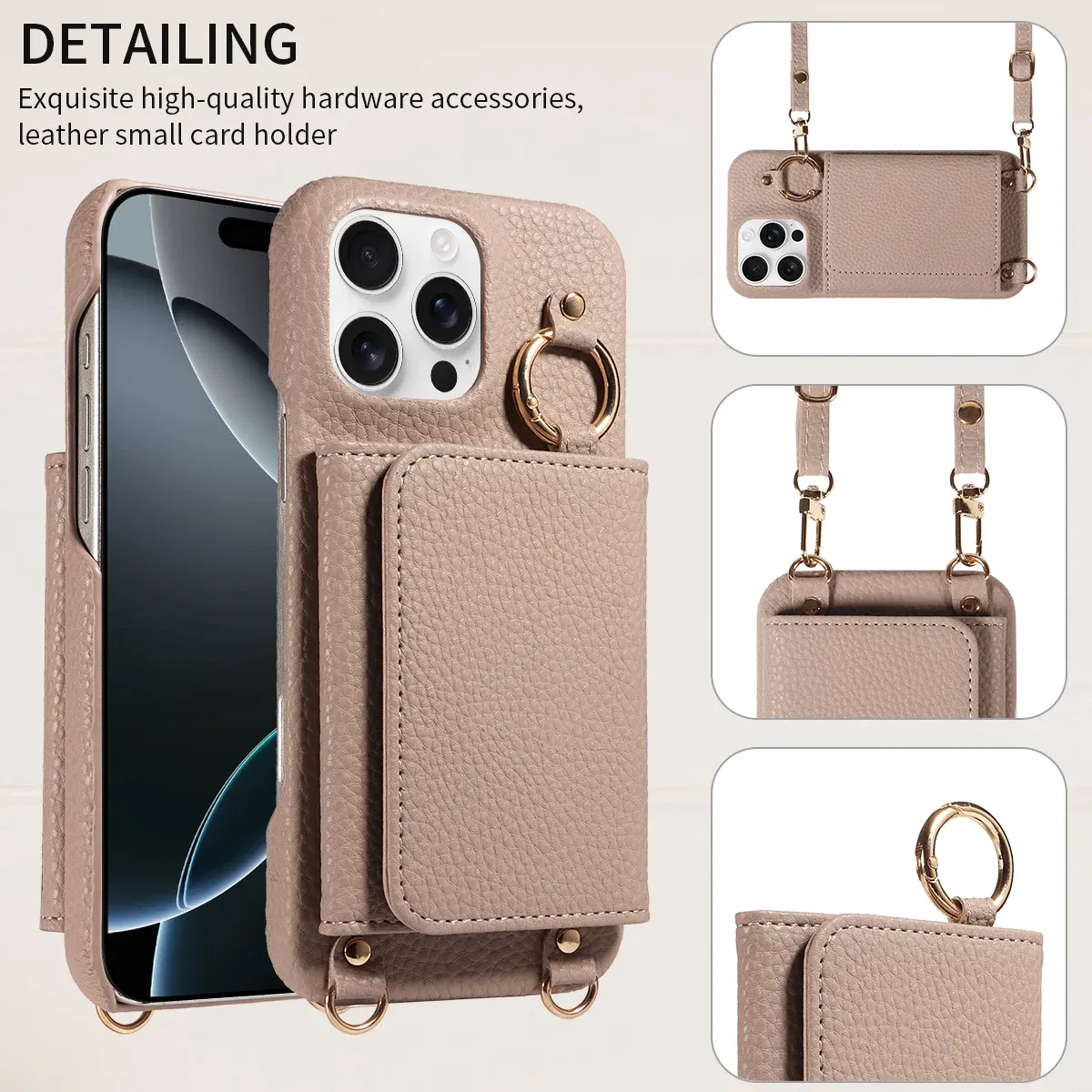 Color: Khaki, Bundle: Case & Strap, Material: Artificial Leather, Compatibility by Model: iPhone 16 - For IPhone16 15 Pro Max 14 13 12 Series PU Leather Magsafe Magnetic Wireless Charging Shockproof Crossbody Wallet Phone Case