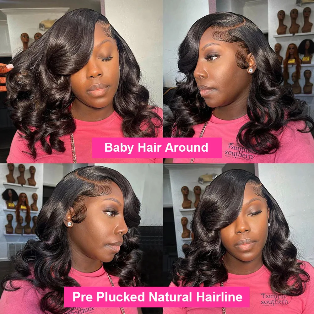Hair Color: #1, Ships From: CHINA, Stretched Length: 10inches, Density: 180% - 7x5 Glueless Ready To Wear And Go Pre plucked 180 Density Body Wave Short Bob Human Hair Wigs 13x4 Lace Frontal Human Hair Wig