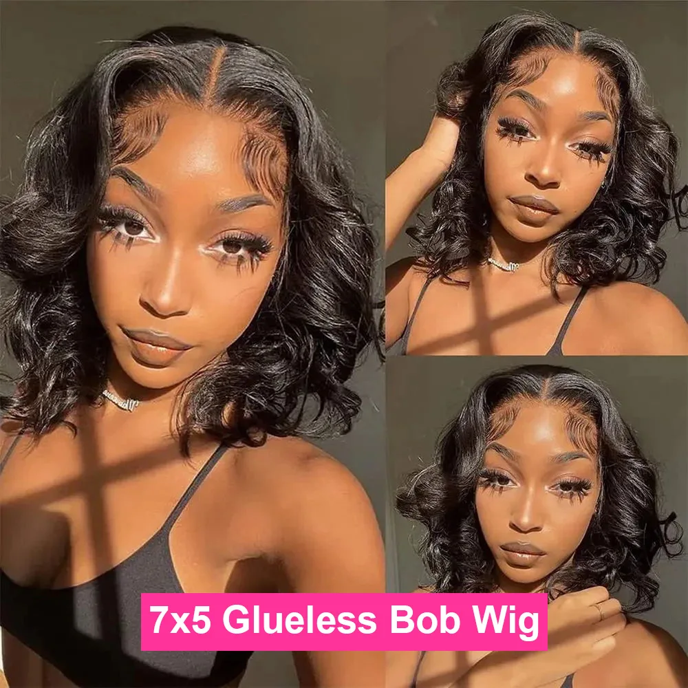 Hair Color: #1, Ships From: CHINA, Stretched Length: 10inches, Density: 180% - 7x5 Glueless Ready To Wear And Go Pre plucked 180 Density Body Wave Short Bob Human Hair Wigs 13x4 Lace Frontal Human Hair Wig