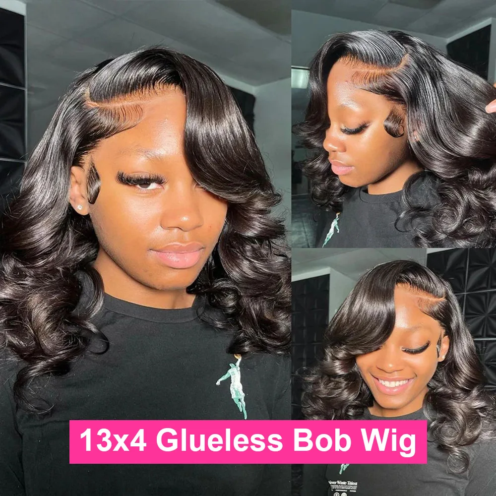 Hair Color: #1, Ships From: CHINA, Stretched Length: 10inches, Density: 180% - 7x5 Glueless Ready To Wear And Go Pre plucked 180 Density Body Wave Short Bob Human Hair Wigs 13x4 Lace Frontal Human Hair Wig