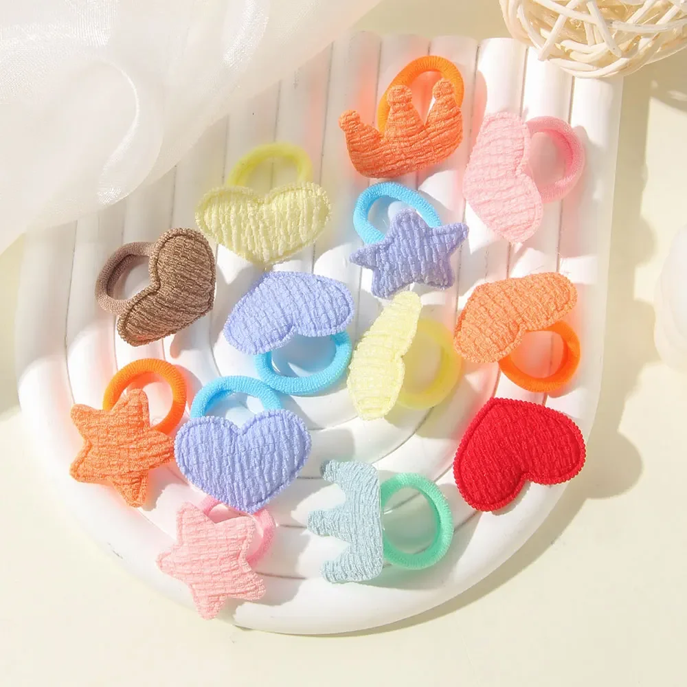 Color: green - 10/30pcs girls star butterflies children's hairband harmless hair cute towels rope ponytail rack children's rubber band headwear