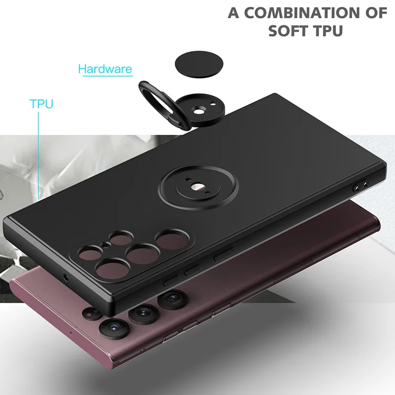 Color: Purple Pink, Ships From: CHINA, Material: PP - With Ring Holder Phone Case For Samsung Galaxy S25 Ultra S24 S23 S22 S21 Plus A13 A52 A53 A54 TPU Soft Back Cover