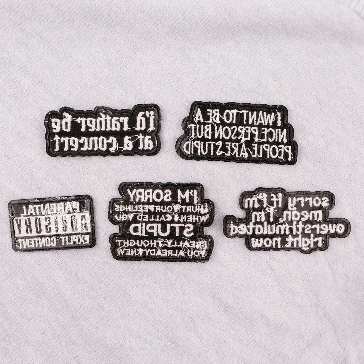 Color: antique silver - Letters Black Embroidery Patch Funny Quotes Iron On Patches For Clothing Thermoadhesive Patches On Clothes DIY Sew Badges