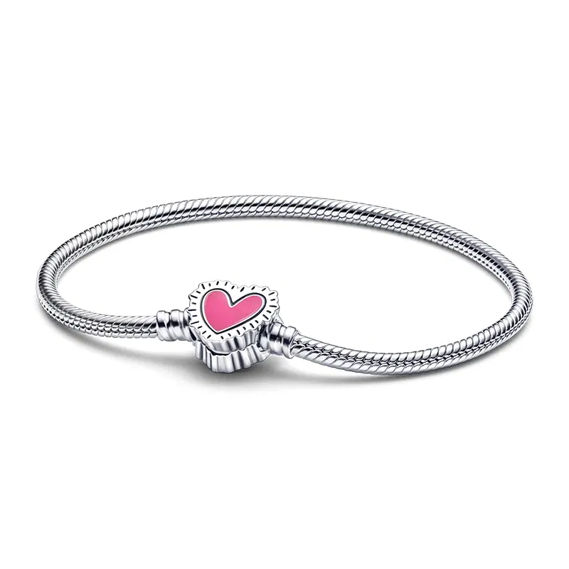 Gem Color: Pink, Length: 17cm - 925 Silver Heart Snake Chain Bracelet For Women Infinite Knot Butterfly Infinity Clasp Femme Bracelet Bangles Jewelry Gift