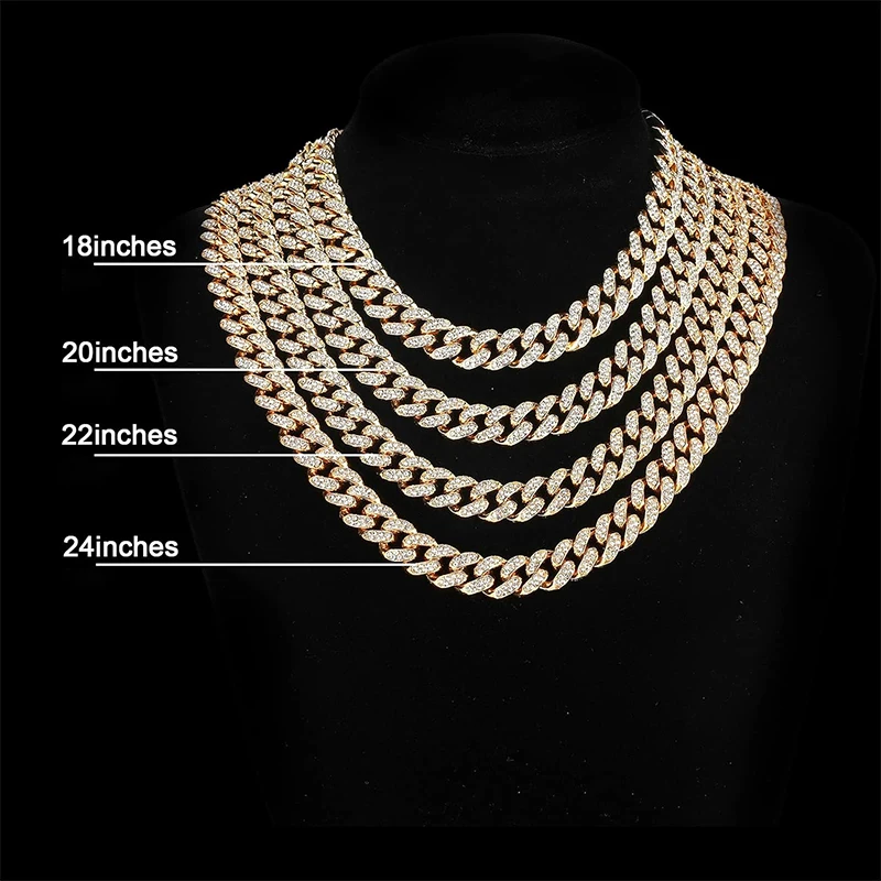 Metal Color: Rust Red, Length: 40cm - Men Women Hip hop Iced Out Bling Chain Necklace High quality 13mm width Miami Cuban Chain HipHop Necklaces Fashion Jewelry
