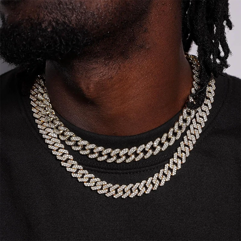 Metal Color: Rust Red, Length: 40cm - Men Women Hip hop Iced Out Bling Chain Necklace High quality 13mm width Miami Cuban Chain HipHop Necklaces Fashion Jewelry