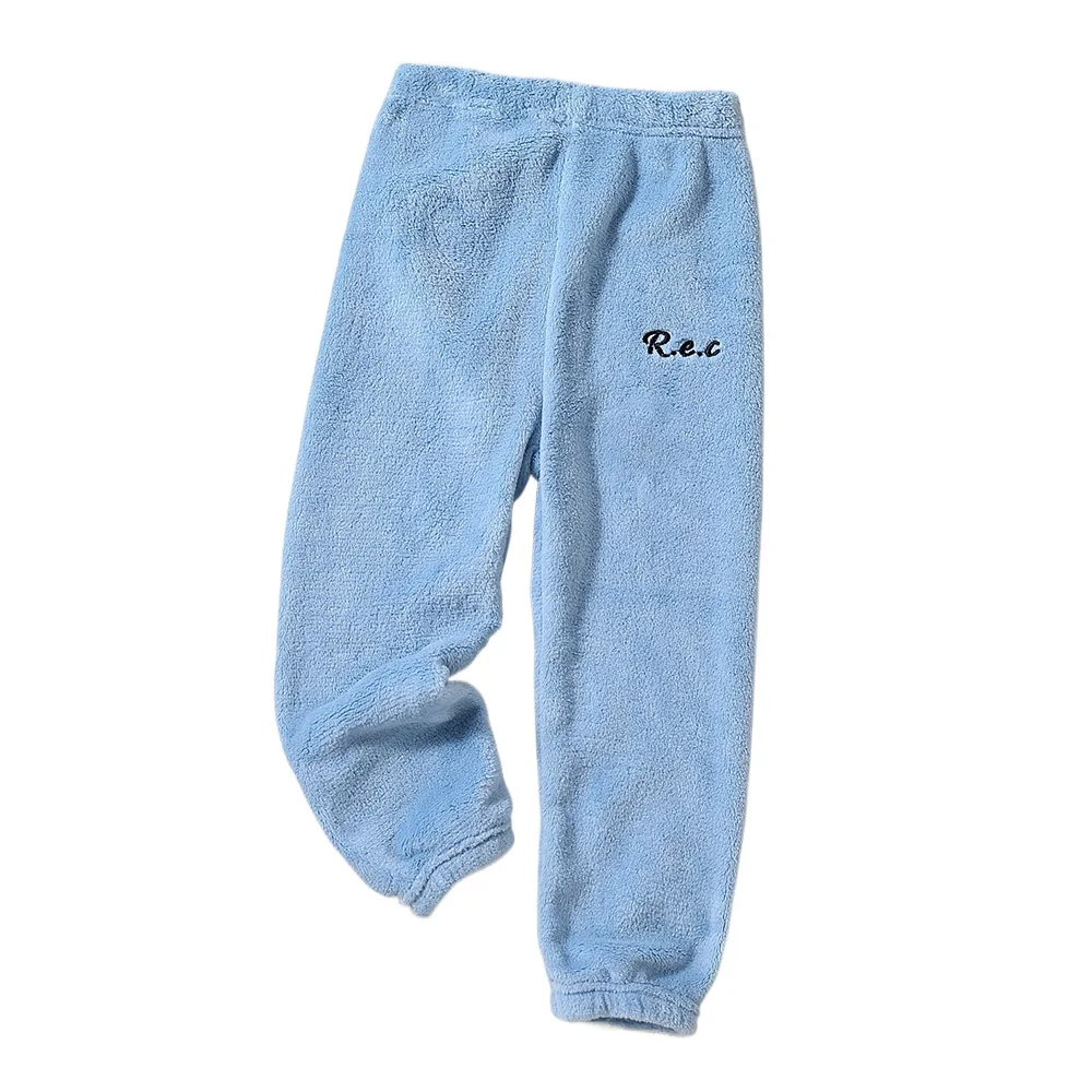 Color: Pink, Kid Size: 8 - Children Thicken Fleece Pants Boys and Girls Solid Letter Embroidery Sports Casual Kids Clothes Warm Leggings Clothing Winter