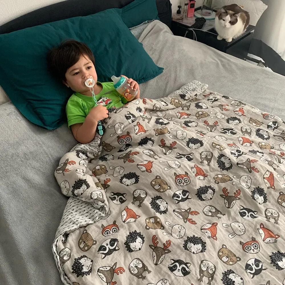 Color: DARK GRAY - Kangobaby New Design 2pcs Set Double Layers 100% Cotton Newborn Baby Muslin Swaddle Blanket