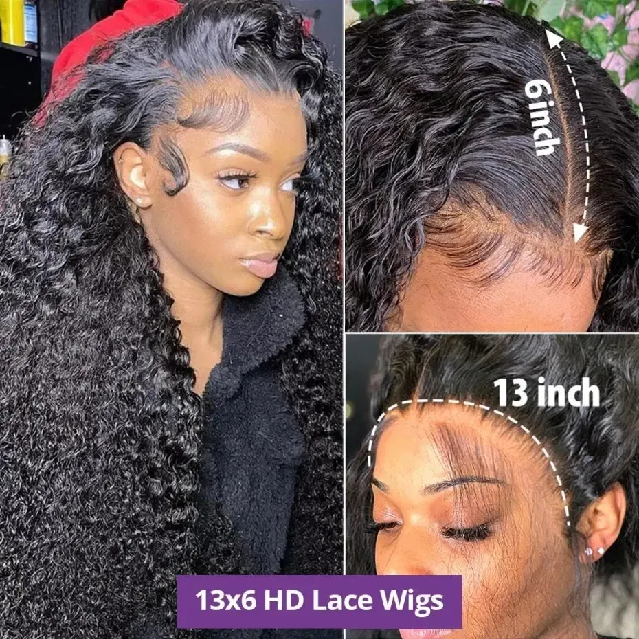 Color: Natural Color, Ships From: CHINA, Stretched Length: 28inches, Density: 150% - 13x4 13x6 Deep Wave HD Lace Front Wigs for Women Pre Plucked Brazilian 4x4 Lace Closure Human Hair Wig Curly Lace Frontal Wigs