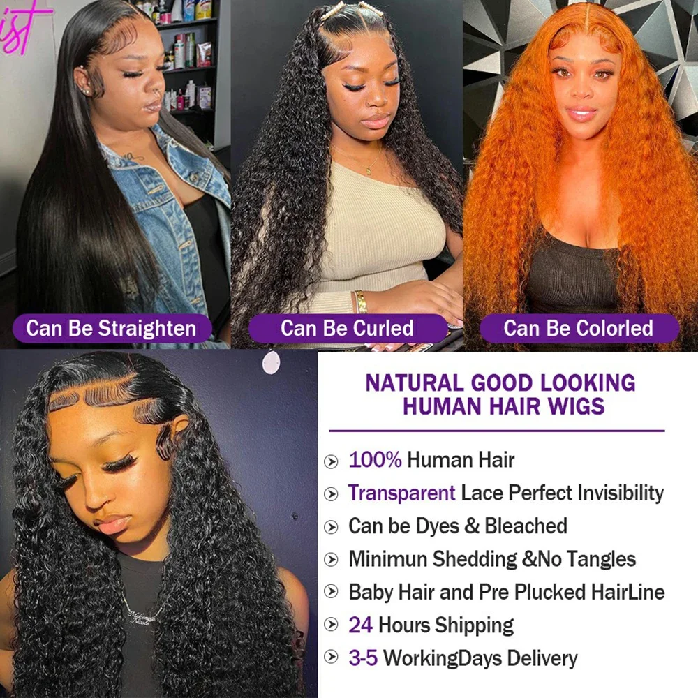Color: Natural Color, Ships From: CHINA, Stretched Length: 28inches, Density: 150% - 13x4 13x6 Deep Wave HD Lace Front Wigs for Women Pre Plucked Brazilian 4x4 Lace Closure Human Hair Wig Curly Lace Frontal Wigs