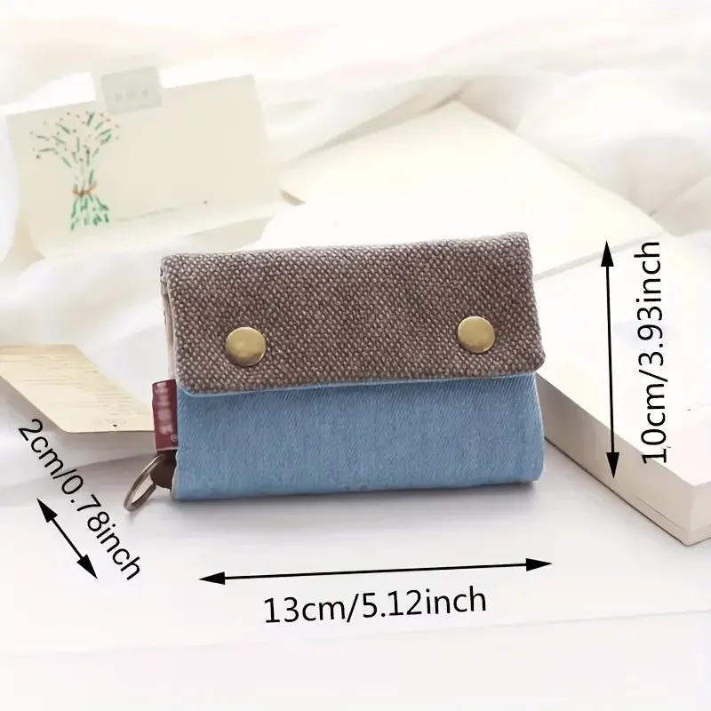 Color: black - Handmade Three Fold Fabric Wallet Women Men Simple Short Zipper Purses for Teens Personality Multi-function Key Bag Card Holder