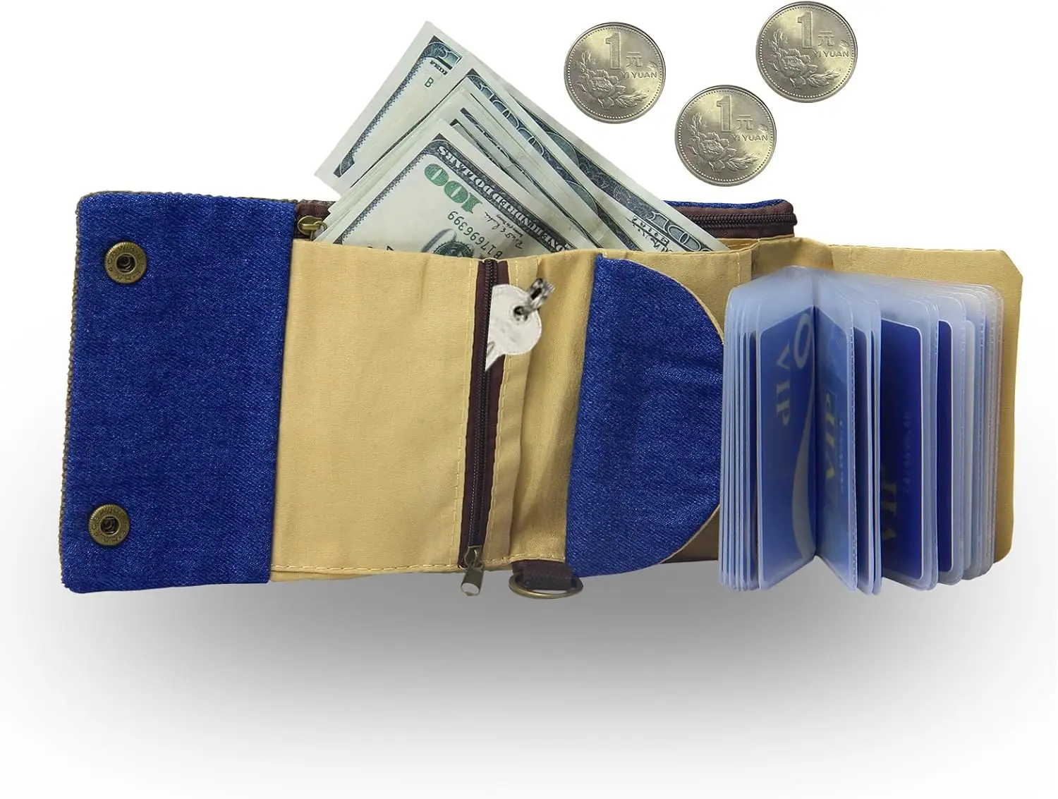 Color: black - Handmade Three Fold Fabric Wallet Women Men Simple Short Zipper Purses for Teens Personality Multi-function Key Bag Card Holder