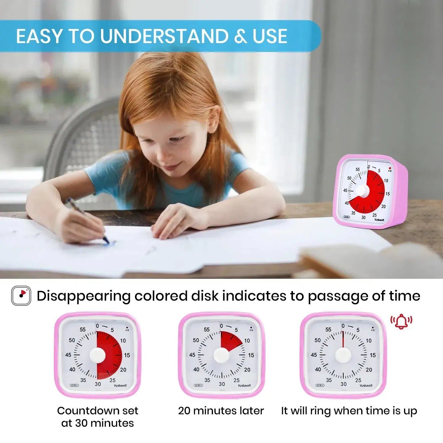 Color: Blue - Yunbaoit VT01 Upgraded 60 Minute Visual Timer with Protective Case Silent Countdown Timer for Kids