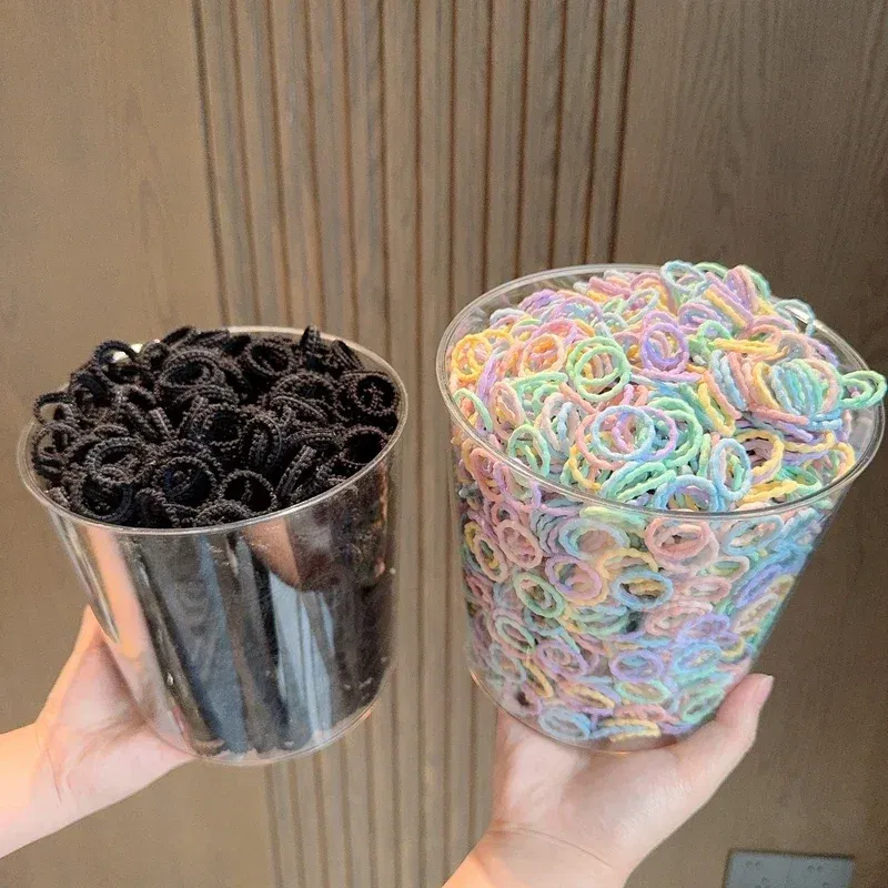 Color: Pink - [50Pcs/lot] Baby Rubber Band Does Not Hurt The Hair Small Thumb Ring High Elastic Thread Toddler Seamless Scrunchies Set