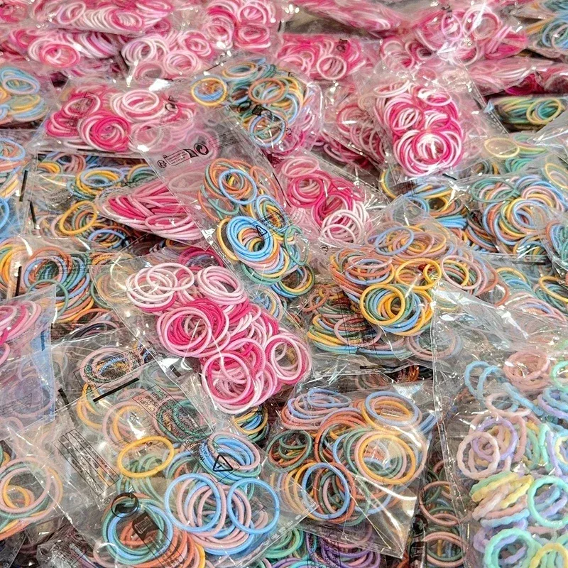 Color: Pink - [50Pcs/lot] Baby Rubber Band Does Not Hurt The Hair Small Thumb Ring High Elastic Thread Toddler Seamless Scrunchies Set