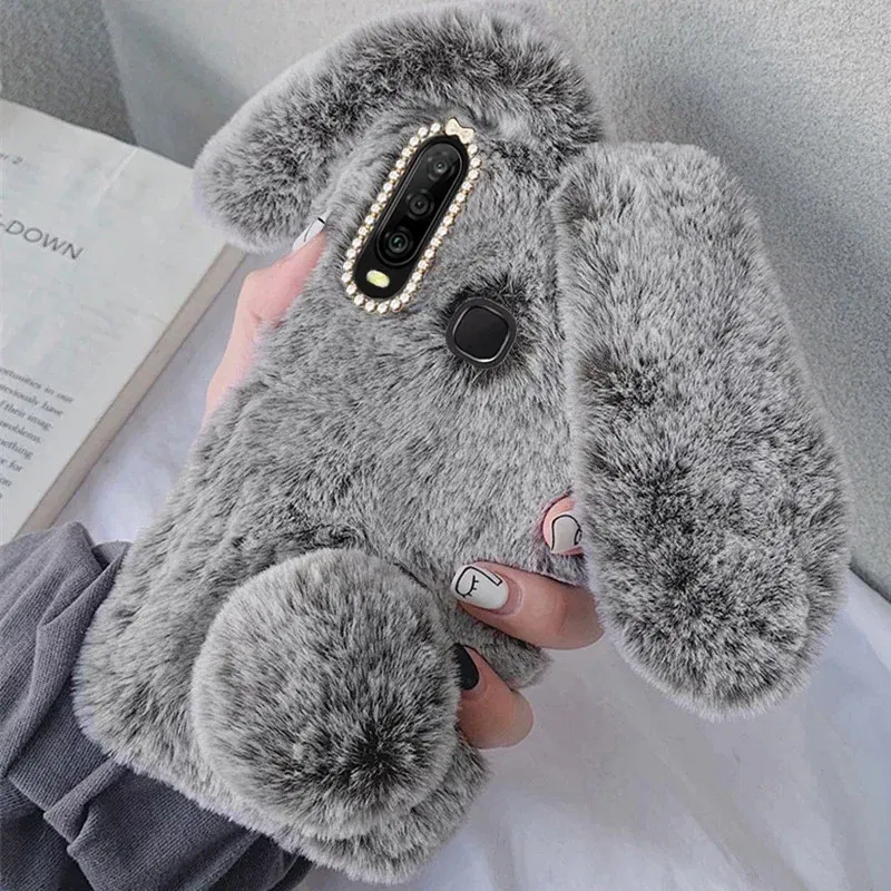 Color: SKY BLUE, Material: PP - Warm Plush Rabbit Fluffy fur Cover for Samsung A15 A25 A35 A55 A14 A24 A34 A54 A13 A23 A33 A53 A12 A22 A32 A52 A51 Phone Case