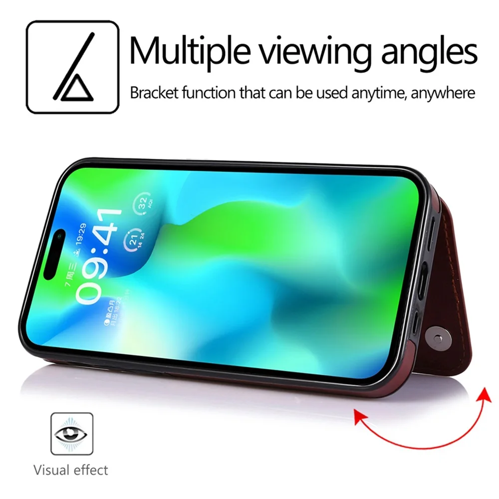 Material: PE, Color: Brown - Leather Wallet Case for iPhone 15 14 13 12 11 Pro Max Mini Wallet Case XR X XS Max 8 7 6S 6 Plus SE 2022 2020 Card Holder Flip