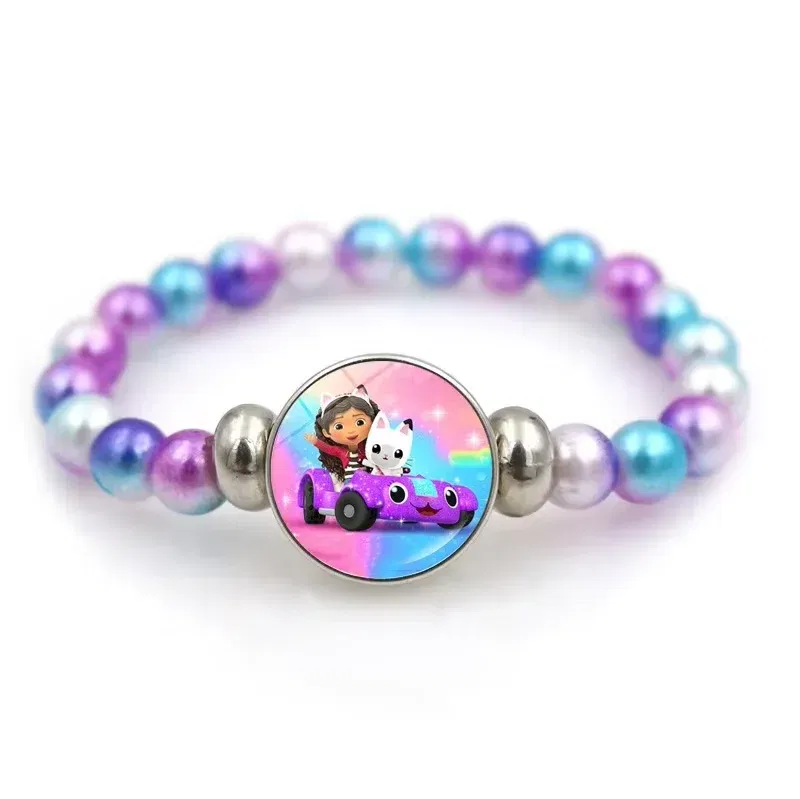 Color: GRAY, Size: 12" - Gabby Dollhouse Bracelet Fashion Beaded Wristband Cartoon Anime Jewelry Accessories Kids Girls Boys Birthday Baby Shower Gift