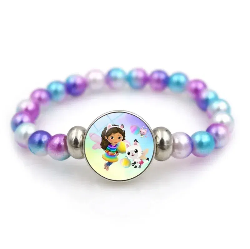 Color: GRAY, Size: 12" - Gabby Dollhouse Bracelet Fashion Beaded Wristband Cartoon Anime Jewelry Accessories Kids Girls Boys Birthday Baby Shower Gift