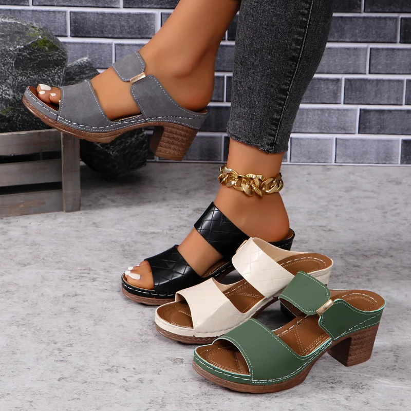 Color: black, Shoe Size: 41 - Women Summer Lightweight Hollow Sandals High Heels New Dress Chunky Open Toe Slippers Female 2024 Casual Slingback Slides Shoes