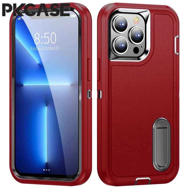 Color: black, Material: Nylon - PKCASE Shockproof Case For iPhone 13 Mini 12 11 Pro Max 6 7 8 Plus Bracket Protective Cover For iPhone X XS XR SE 2020 2022