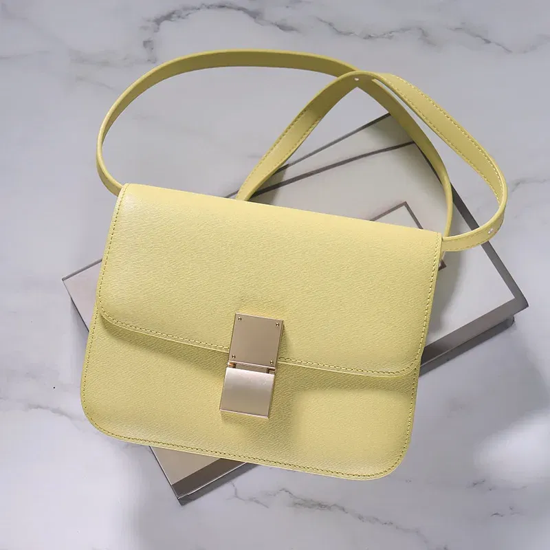 Color: Gold, Size: M - Factory Genuine Leather Ladies Tofu Bag Luxury Design Handbag Purse Small Shoulder Brand Bag Purple Crossbody Bag for Women 2023