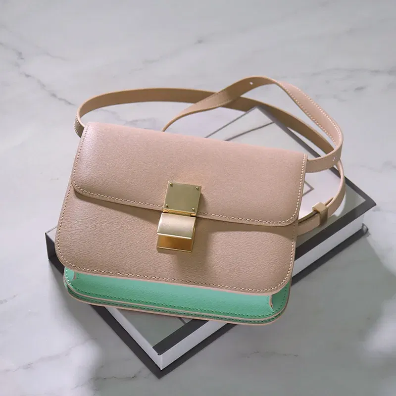 Color: Gold, Size: M - Factory Genuine Leather Ladies Tofu Bag Luxury Design Handbag Purse Small Shoulder Brand Bag Purple Crossbody Bag for Women 2023