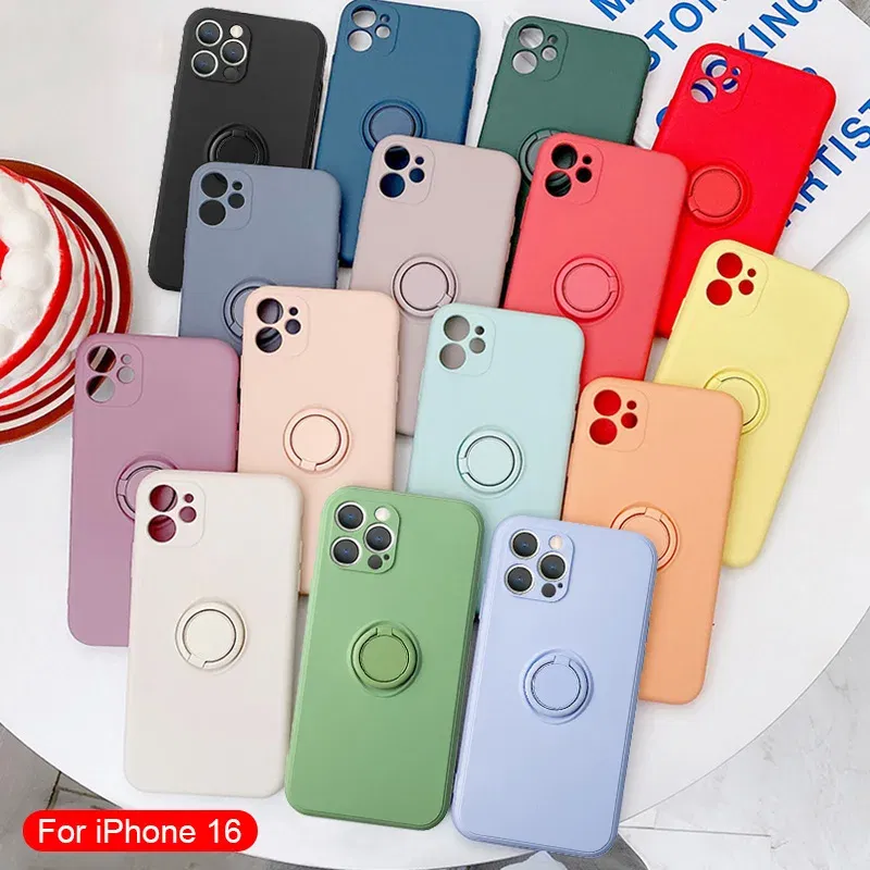 Color: Beige, Compatible-Phone Models: For iPhone 13, Ships From: CN - With Ring Holder Shockproof Case For IPhone 16 15 14 13 12 11 Pro Max Silicone TPU Soft Back Cover
