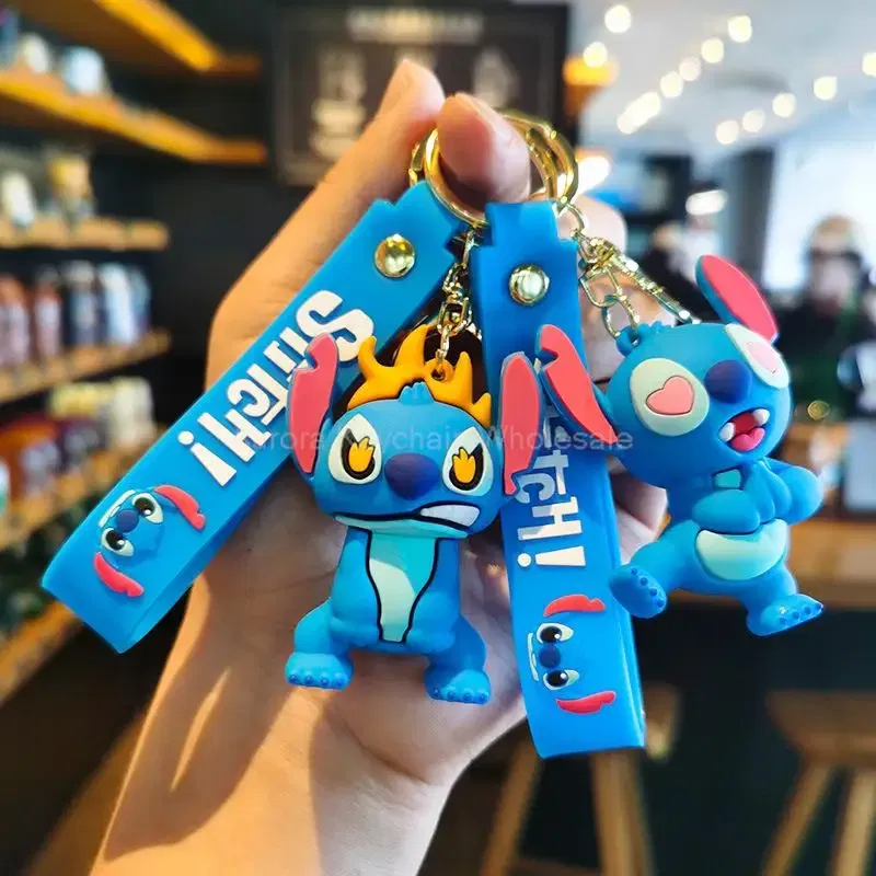 Color: P13 - Wholesale Anime Disney Keychain Mickey Mouse Minnie Lilo & Stitch Cartoon Keyring Kawaii Key Chain Car Pendant Kids Toys Gifts
