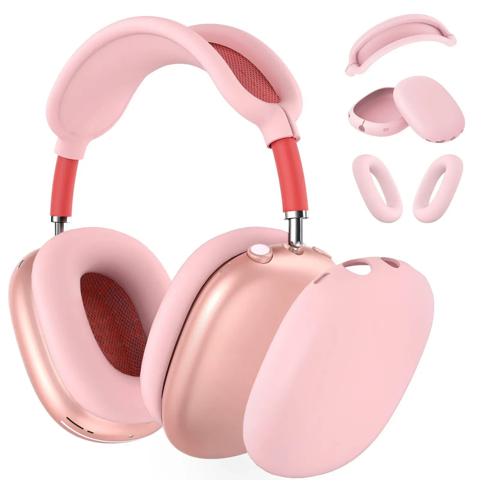 Color: Pink - Silicone Case Cover for AirPods Max (2024/2020)Accessories Soft Silicone Skin Protector ,Anti-Scratch Ear Pad Case Cover
