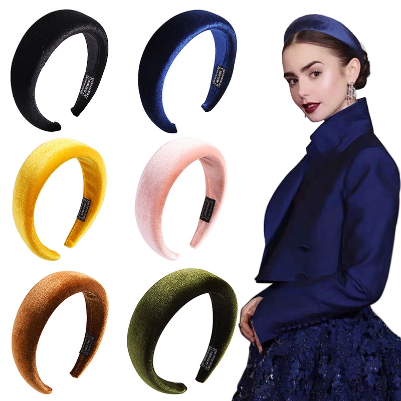 Color: army green - 2020 New Padded Headbands for Women Wide Bezel Hairbands Thick Velvet Hair Hoop Girls Sponge Non-slip Hairband Hair Accessories