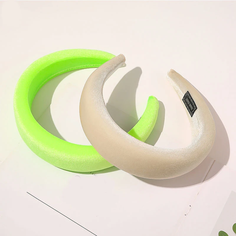Color: army green - 2020 New Padded Headbands for Women Wide Bezel Hairbands Thick Velvet Hair Hoop Girls Sponge Non-slip Hairband Hair Accessories