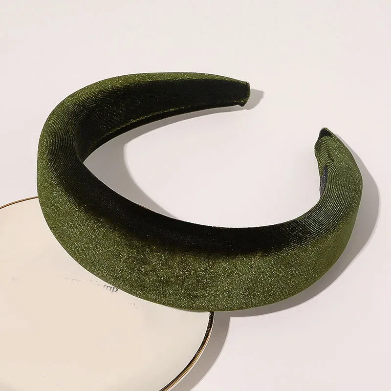 Color: army green - 2020 New Padded Headbands for Women Wide Bezel Hairbands Thick Velvet Hair Hoop Girls Sponge Non-slip Hairband Hair Accessories