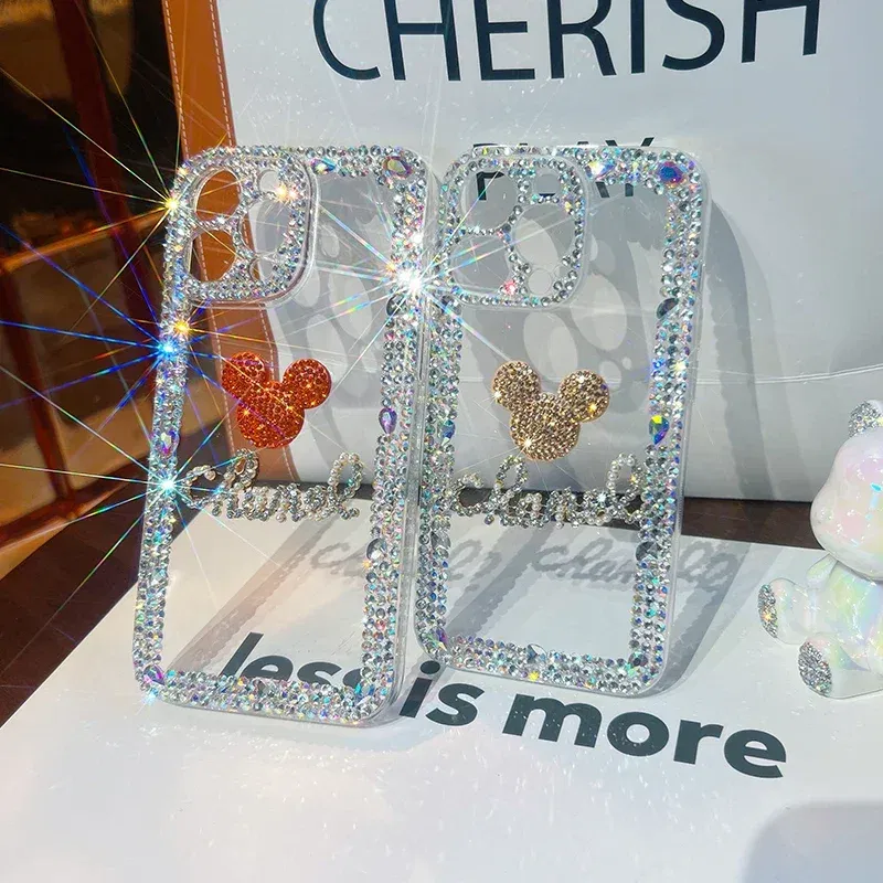 Color: black, Material: Plastic - Bling Glitter 3D cute cartoon Diamond soft silicon phone case For iphone 15 14 13 12 11 Pro Max 7 8 Plus X XS XR MAX Clear Cover