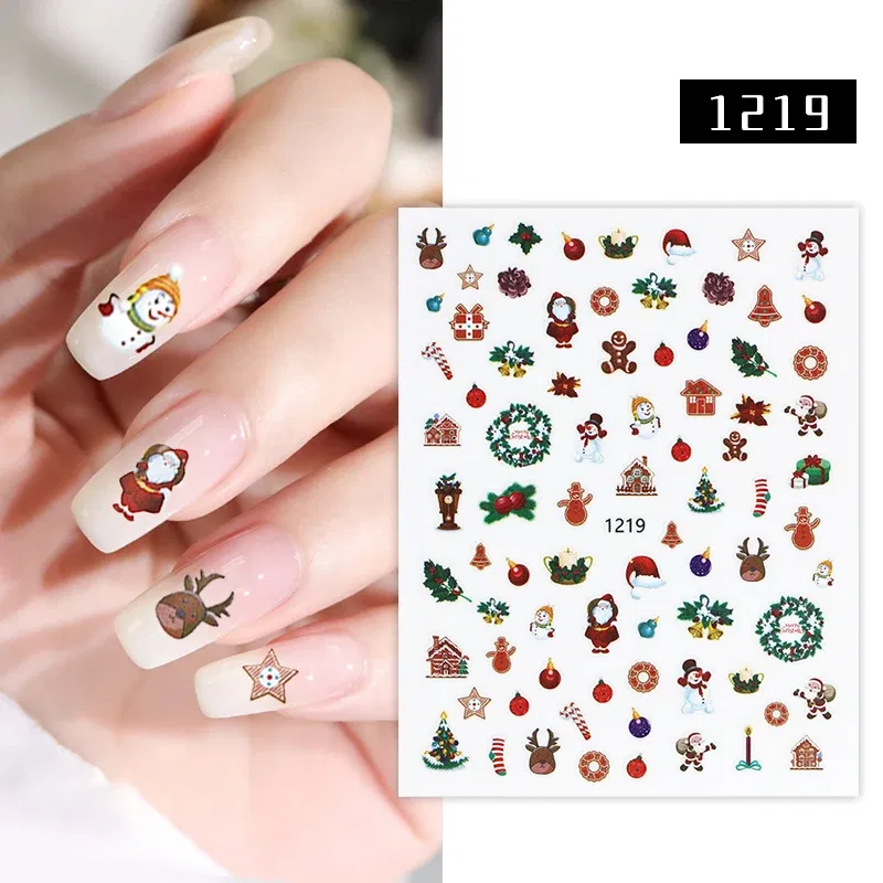 Color: gold foil - 1Pc Christmas Stickers Santa Claus Snowflake Decals Catoon Image Muti- Pattern New Year Halloween Nail Art Stickers for Manicure