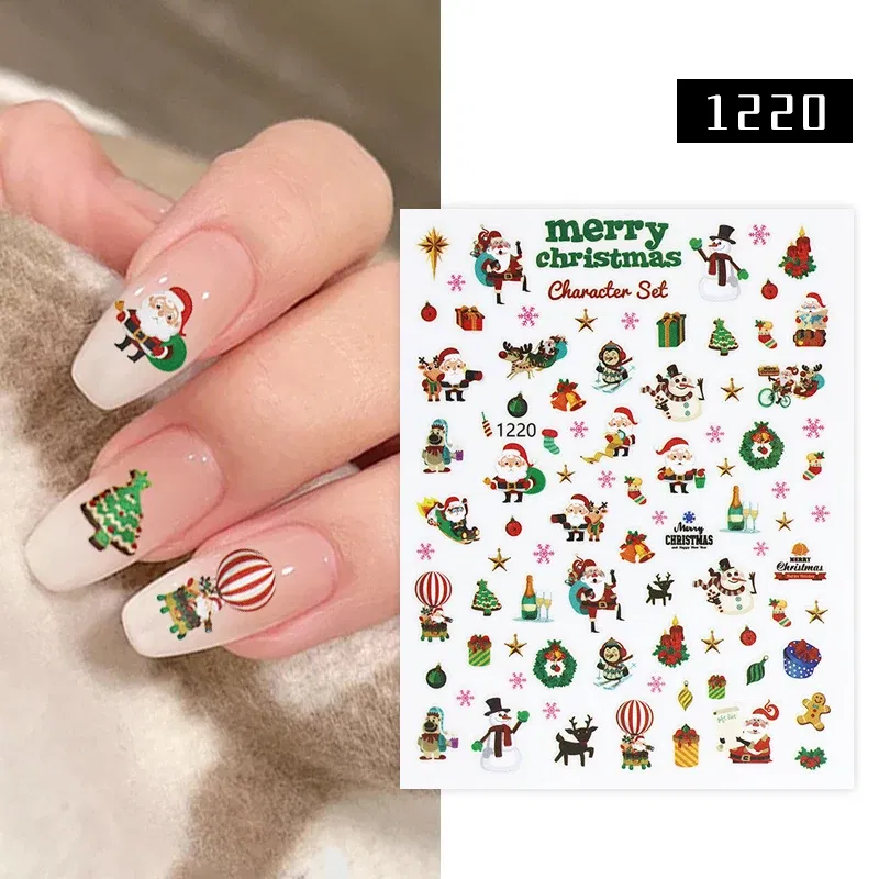 Color: gold foil - 1Pc Christmas Stickers Santa Claus Snowflake Decals Catoon Image Muti- Pattern New Year Halloween Nail Art Stickers for Manicure