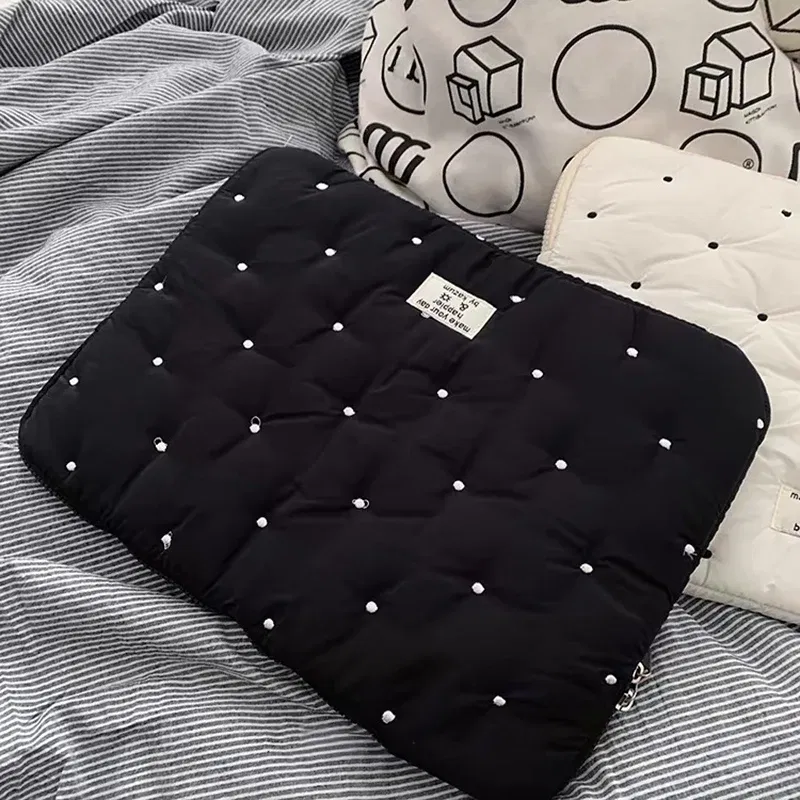 Color: black, Size: 15.6-inch - Laptop bag for macbook air 13 case 13-14 Inch puffy notebook pouch 15-16Inch Cute laptop sleeve 9-11 Inch Tablet Sleeve girl bag