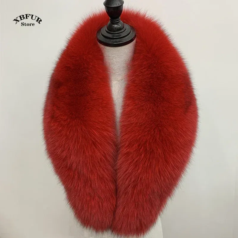 Color: Pink, Size: M - Winter Real Fox Fur Collar Woman Black Natural Fur Scarf Shawl For Women Collars Wraps Neck Warmer Fur Scarves Luxery Scarf Men