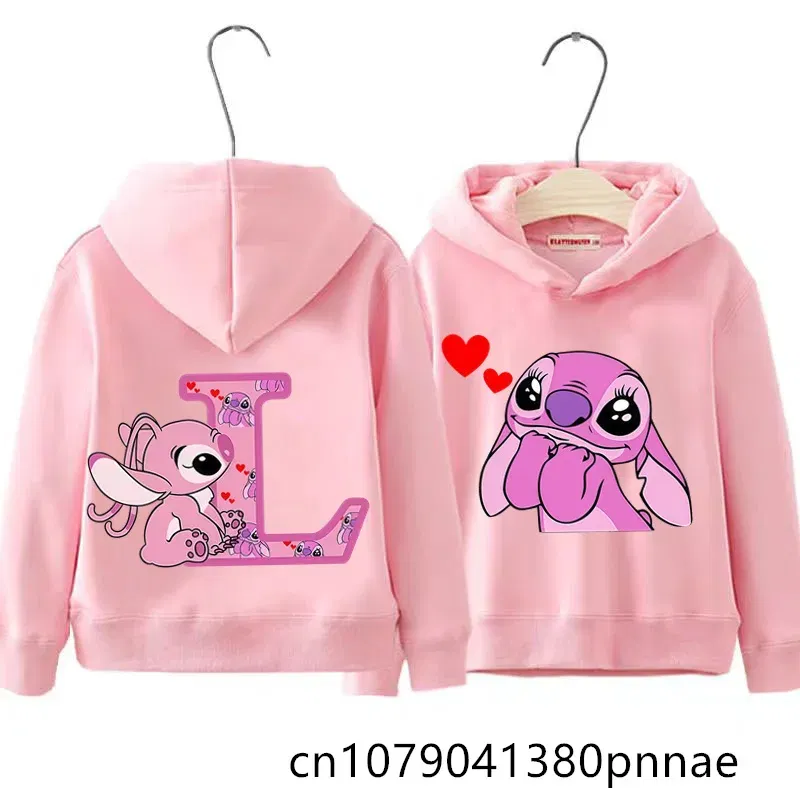 Color: Pink, Kid Size: 17 - Girls Boys Lilo and Stitch Sportswear Hoodies Casual Fashion Sweatshirts Angel Letter AZ Anime Autumn/Winter Hoodie Kids Hoodies