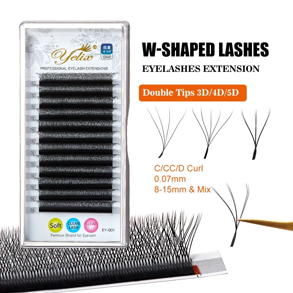 Color: Brushed Chrome, Curl: CC, Thickness: 0.07mm, Length: 9mm - Yelix Cilios 5D W Shape Eyelash Extensions 4D/6D Premade Volume Fans Natural Soft Automatic Flowering Lash Makeup Supplies
