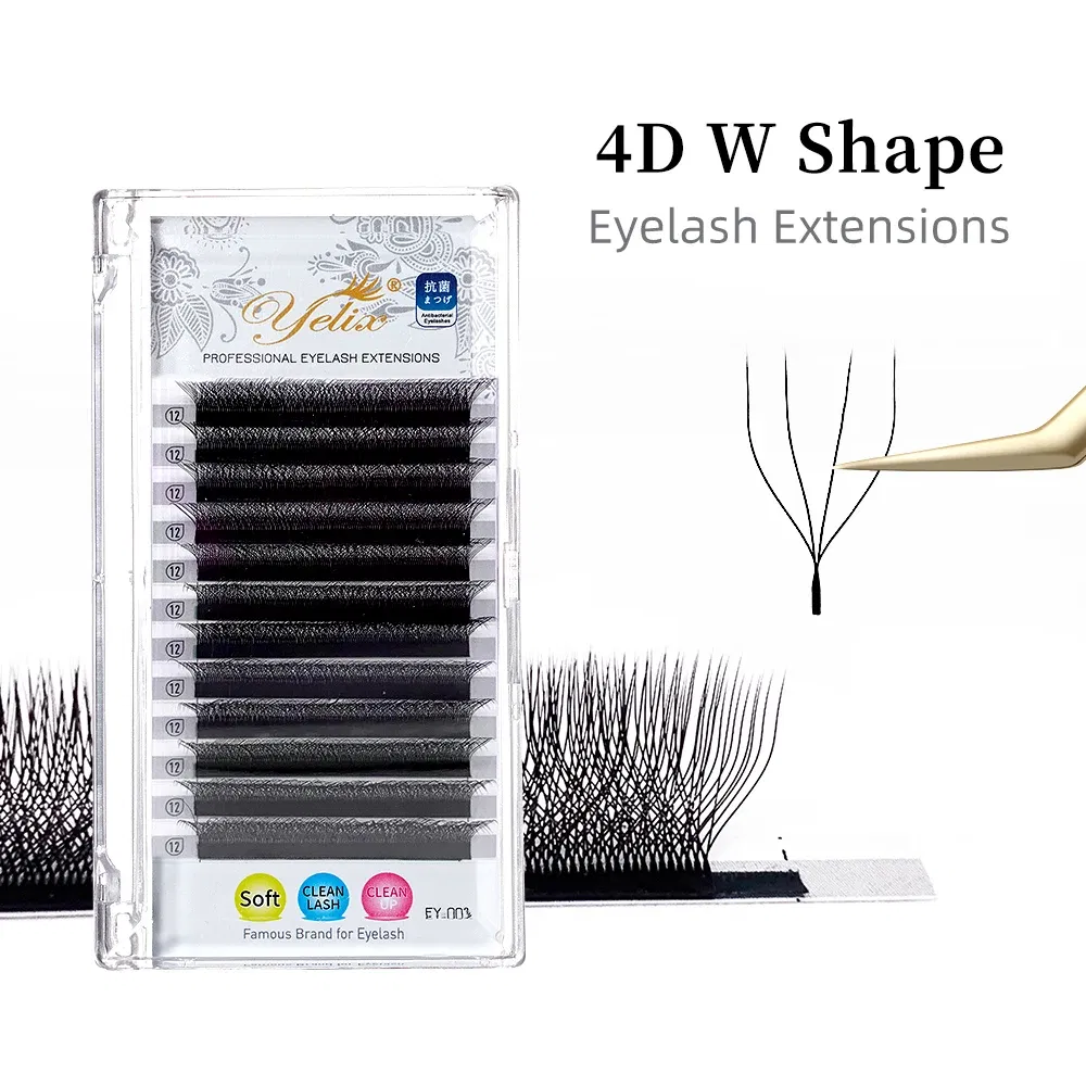 Color: Brushed Chrome, Curl: CC, Thickness: 0.07mm, Length: 9mm - Yelix Cilios 5D W Shape Eyelash Extensions 4D/6D Premade Volume Fans Natural Soft Automatic Flowering Lash Makeup Supplies