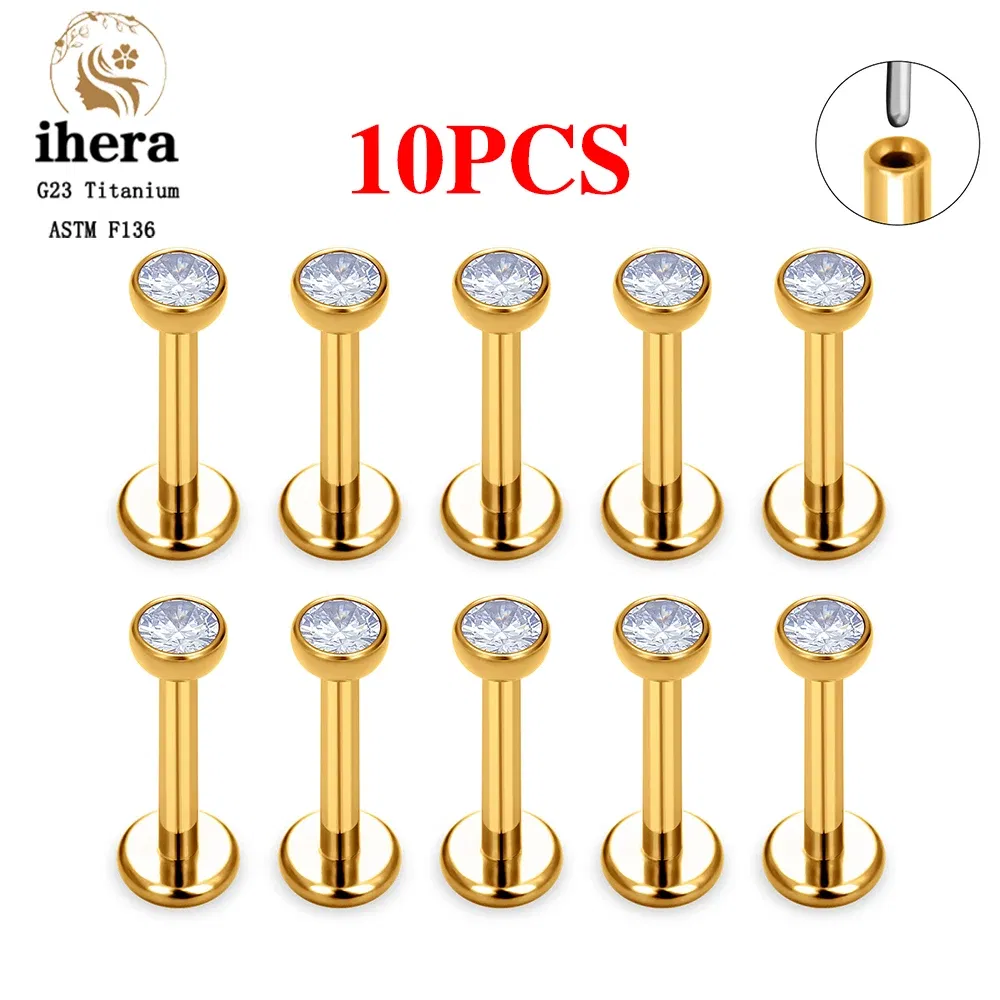 Metal color: SILVER PLATED, Ships From: CHINA, Main Stone Color: Chocolate Color - 10PCS G23 Titanium Lip Ring Labret Piercing Stud Earring CZ 16/18/20G Push Pin Ear Tragus Cartilage Helix Conch Pierc? Jewelry